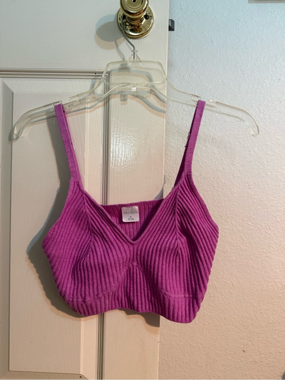 Wild Fable Ribbed V-Neck Crop Tank Top in Bright Magenta
